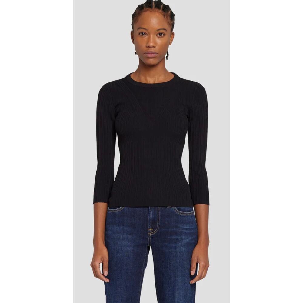 NWT 7 For‎ All Mankind Black Open Back Knit Top Size L 3/4 Sleeve Ribbed